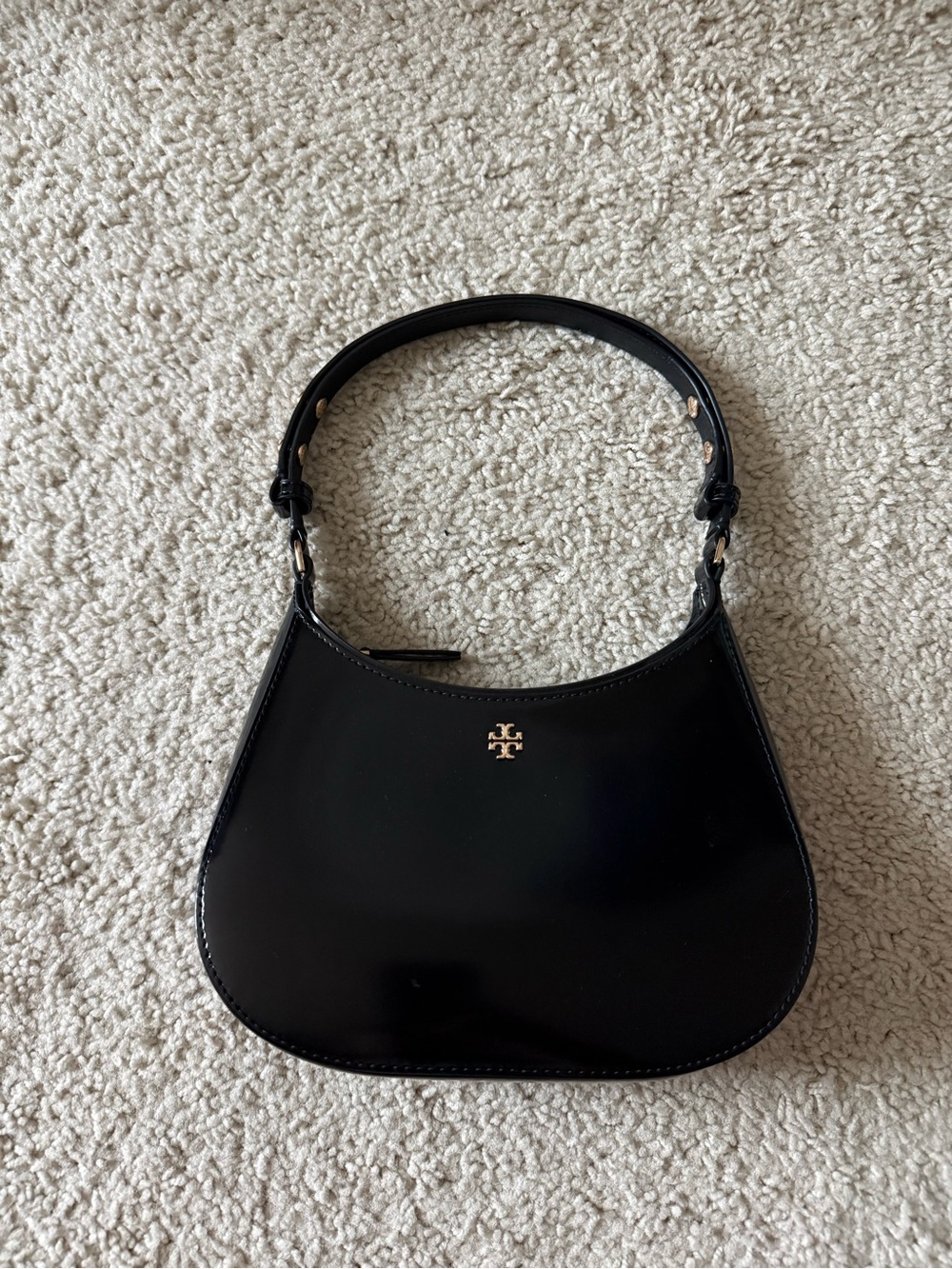 Tory Burch Black Patent Shoulder Bag with Gold Logo